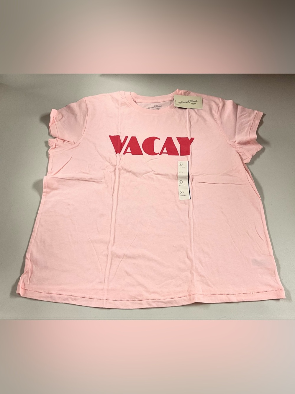 Universal Thread Pink Tee with Red "VACAY" Graphic